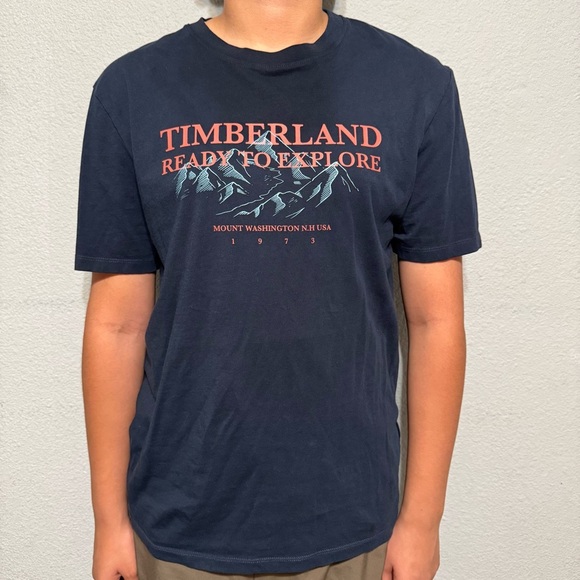 Timberland Men Dark Blue Adventure Short Sleeve Crew Neck Relaxed Tee Size M - Picture 1 of 13